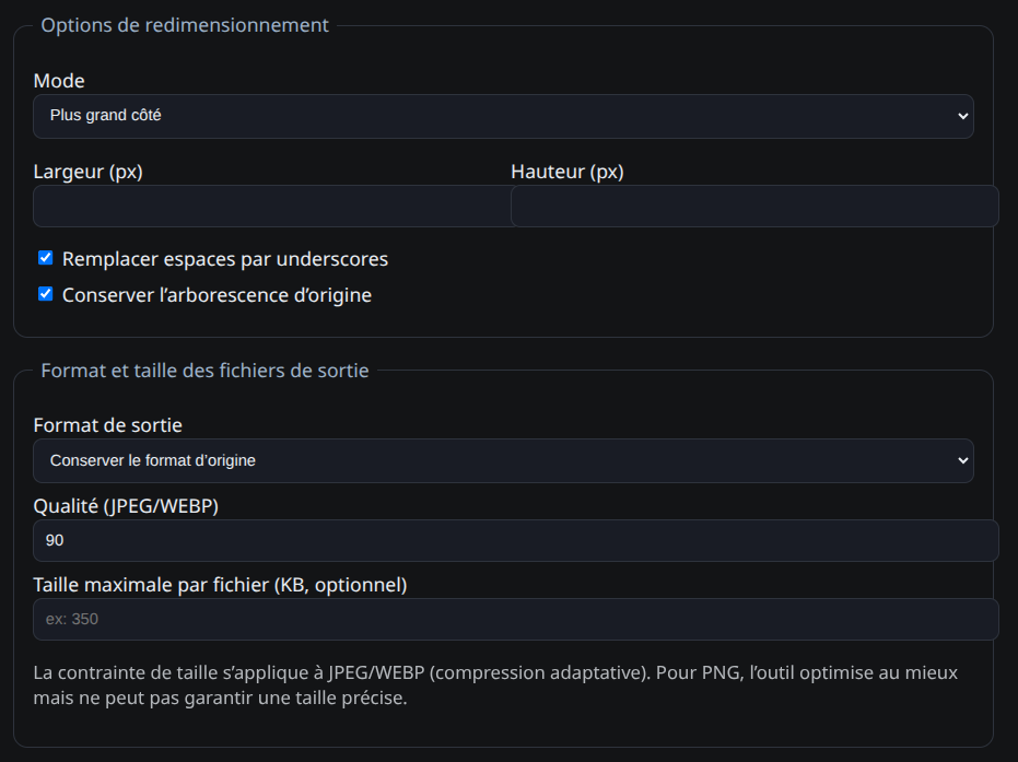 Exemple de conversion d'images en WebP et redimensionnement